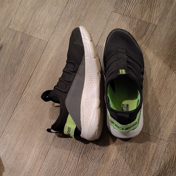 Skechers Black and Neon Green Slip-On Shoes - Picture 3 of 5
